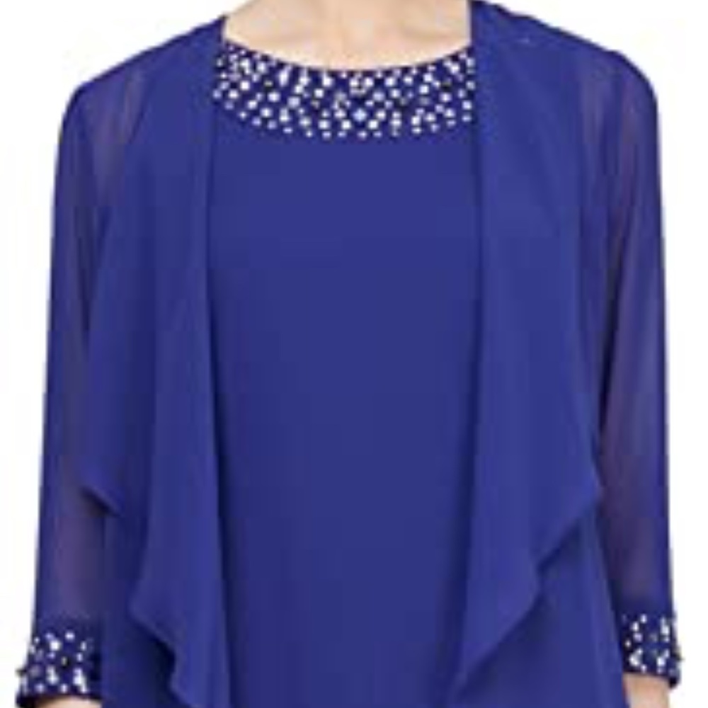 S.L. Fashions Women's Chiffon Tier Jacket Dress with Bead Neck Size 12